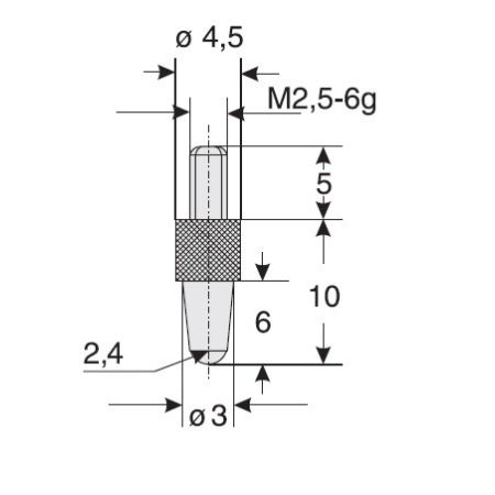 KÄFER końcówka pomiarowa kulkowa Ø2,4mm długość 10mm stalowa 852.400 